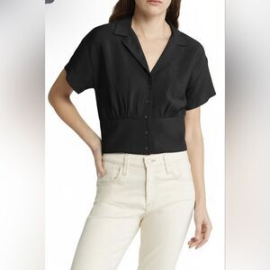 Madewell Drapey Banded-Bottom Button-Down Top in black size Small EUC